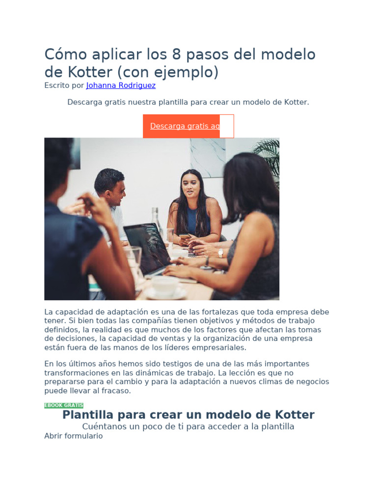 8 Pasos del Modelo de Kotter en Empresas | PDF | Liderazgo | Business