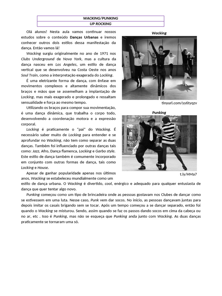 Estilos de Dança: Wacking e Punking | PDF | Danças