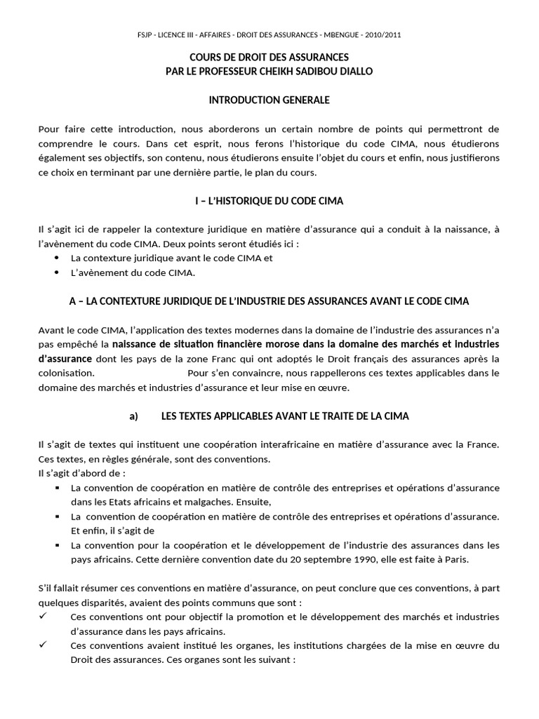 Droit des Assurances et Code CIMA | PDF | Assurance | Police d'assurance