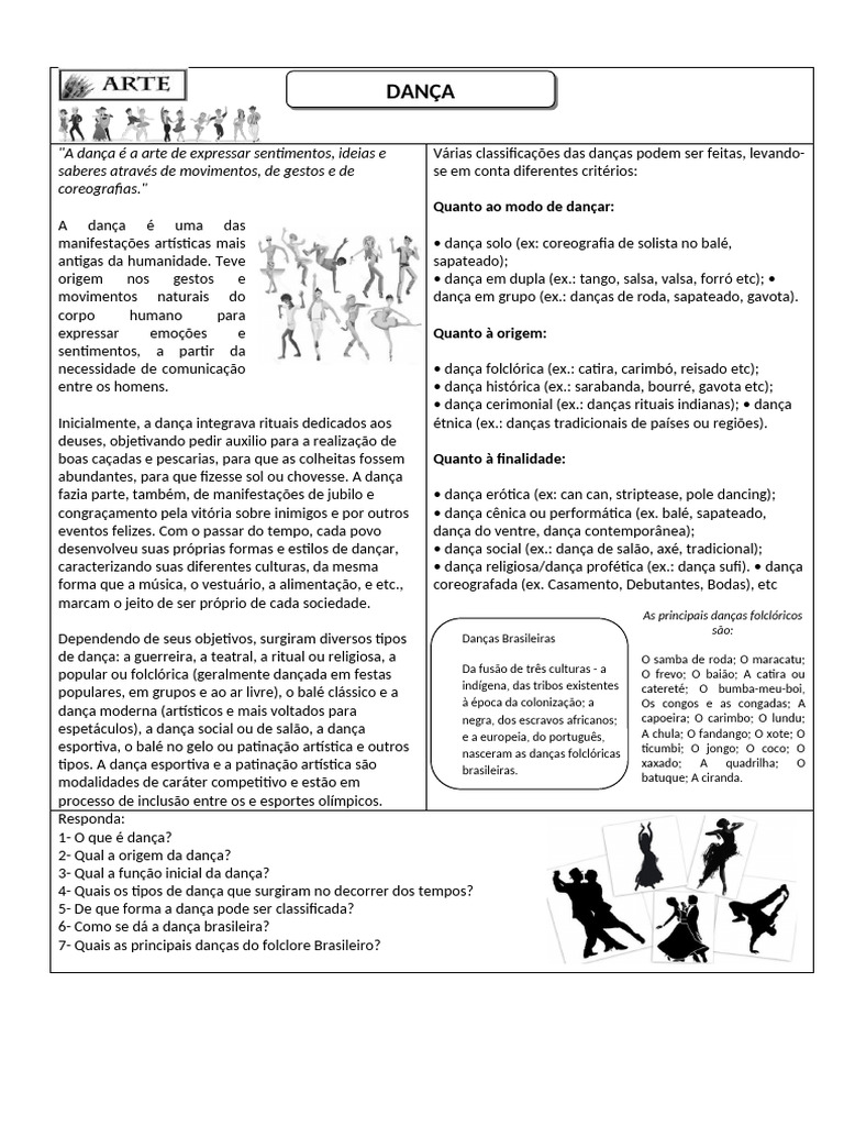 Atividade De Arte Dança Pdf Danças Artes Cênicas