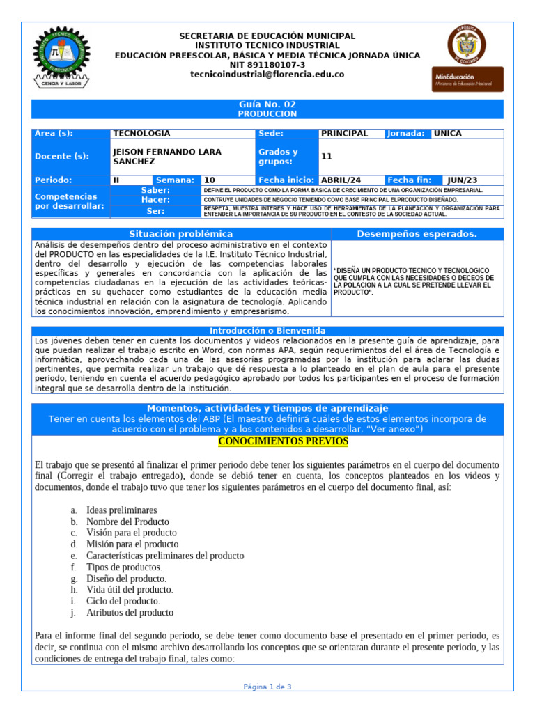 Guía de aprendizaje 11 Tecnologia Periodo II (2) | PDF | Educación de ...