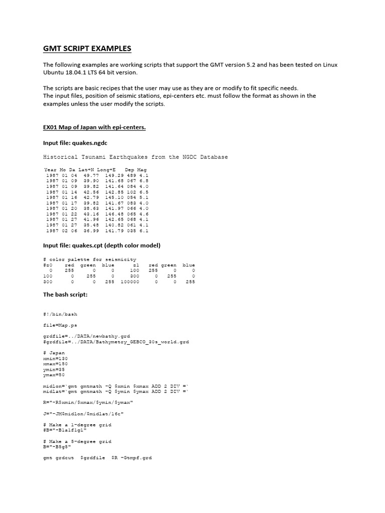 GMT Script Examples for Seismic Mapping | PDF | Vision | Psychophysics