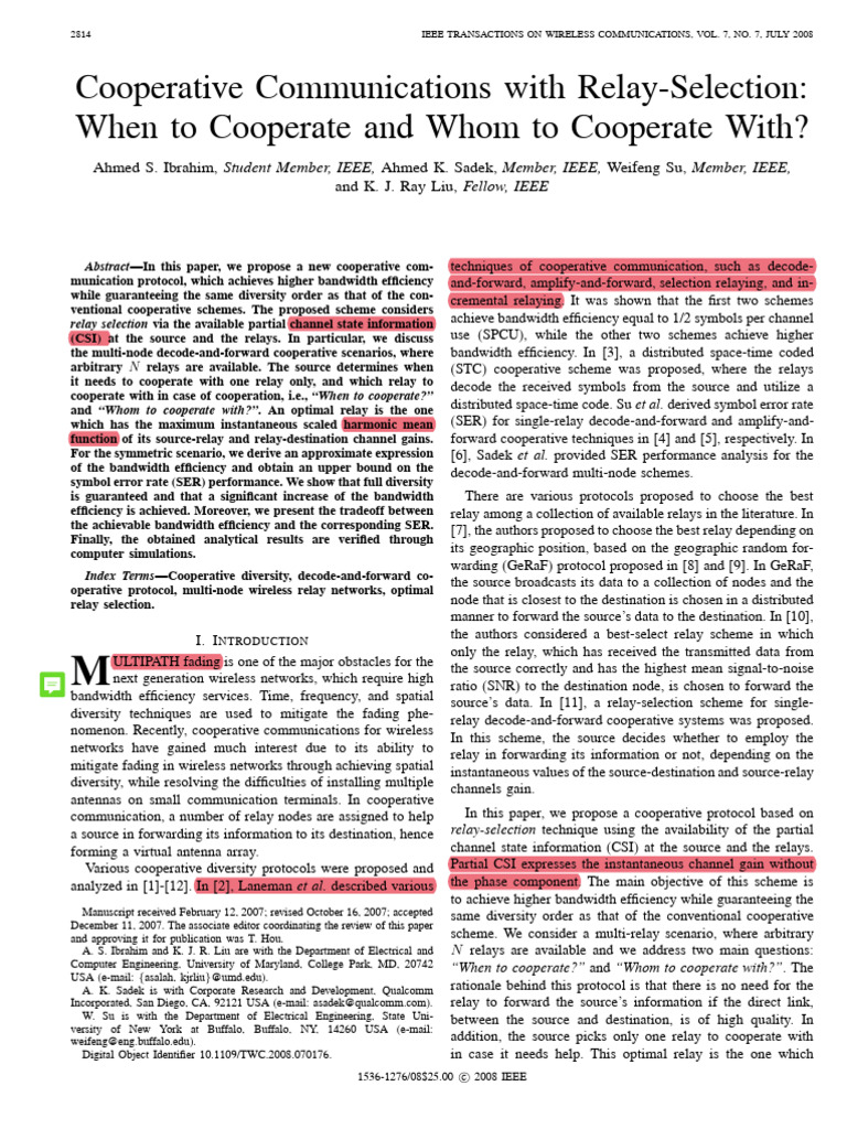 Optimal Relay Selection in Cooperative Communications | PDF ...