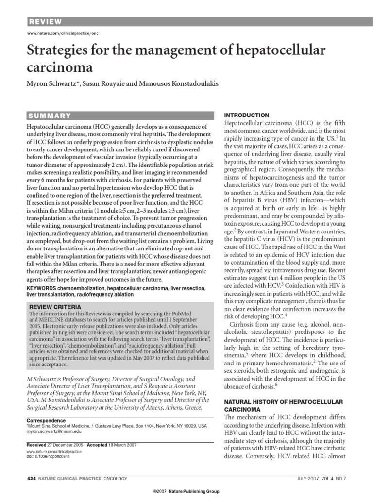 2007 Strategies For The Management Of Hepatocellular Carcinoma Pdf