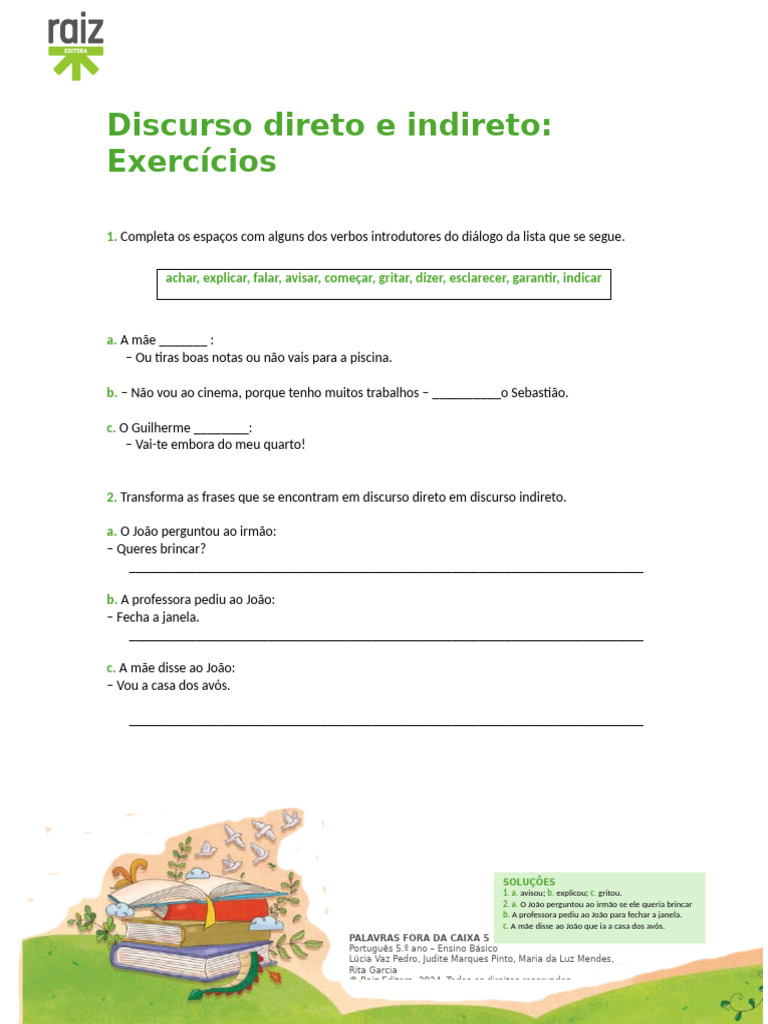Exercícios de Discurso Direto e Indireto | PDF