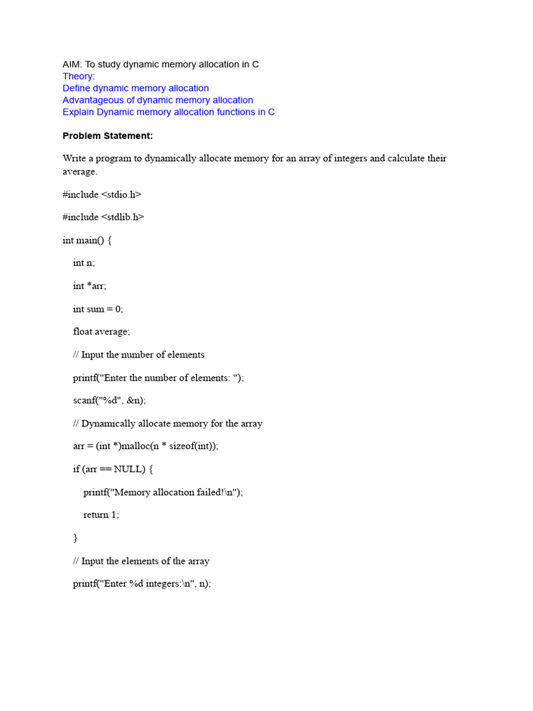 C-dynamic memory allocation | PDF