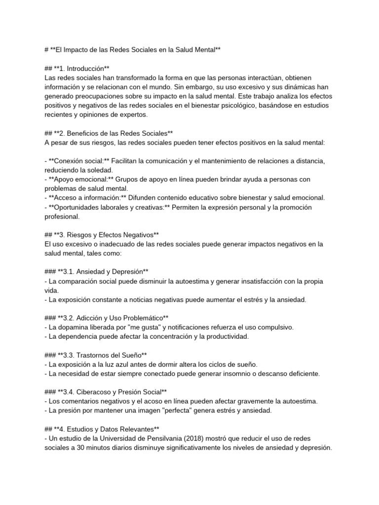 El Impacto de las Redes Sociales en la Salud Mental-- | PDF | Salud ...