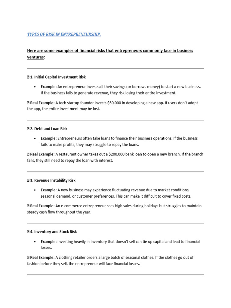 Risks Entrepreneurs Face in Business | PDF | Entrepreneurship | Investing