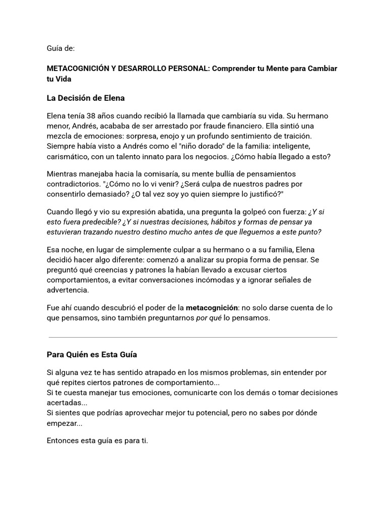 Metacognición para el Crecimiento Personal | PDF | Pensamiento | Las ...