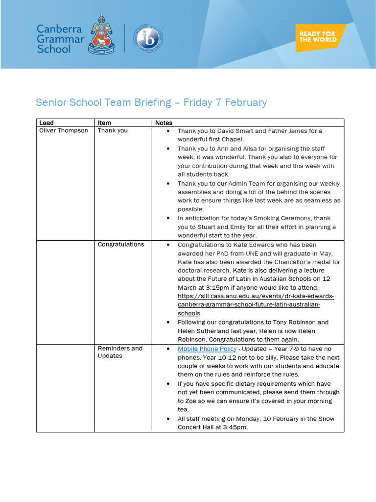 Staff Briefing Minutes 202450207 | PDF
