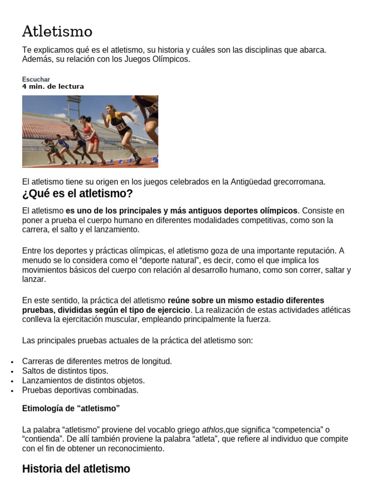 Historia y disciplinas del atletismo | PDF | Deporte del atletismo ...