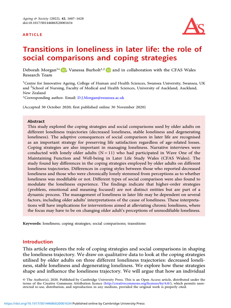Transitions in Loneliness in Later Life The Role of Social Comparisons ...