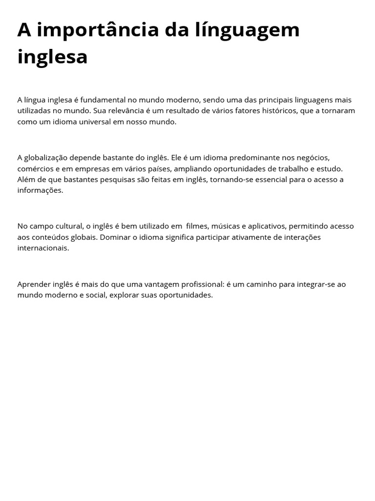 Importância da Língua Inglesa Hoje | PDF