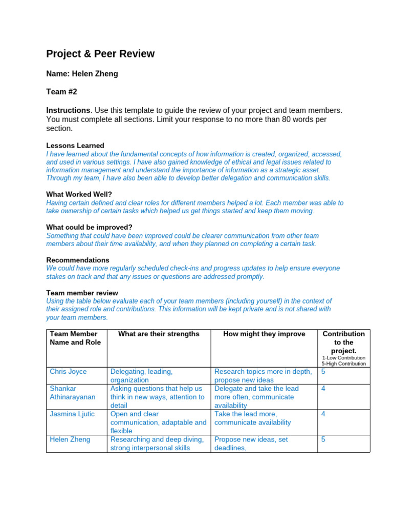 IMT500 Final Project Peer Review | PDF | Communication | Peer Review