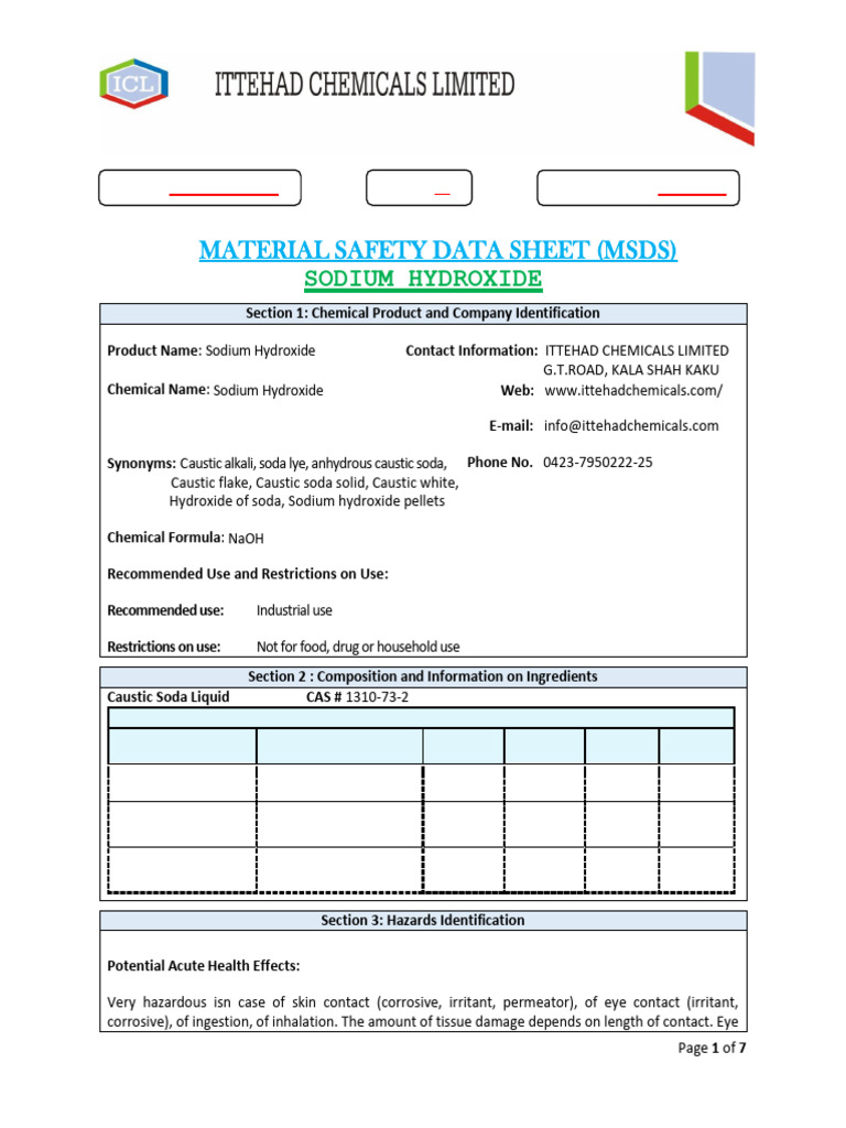 Sodium Hydroxide MSDS Overview | PDF | Sodium Hydroxide | Toxicity