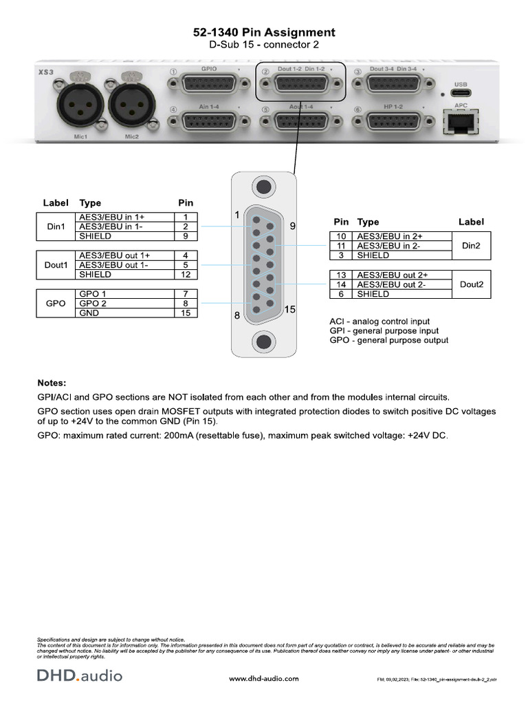 52 1340 - Pin Assignment Dsub 1 - 2 | PDF