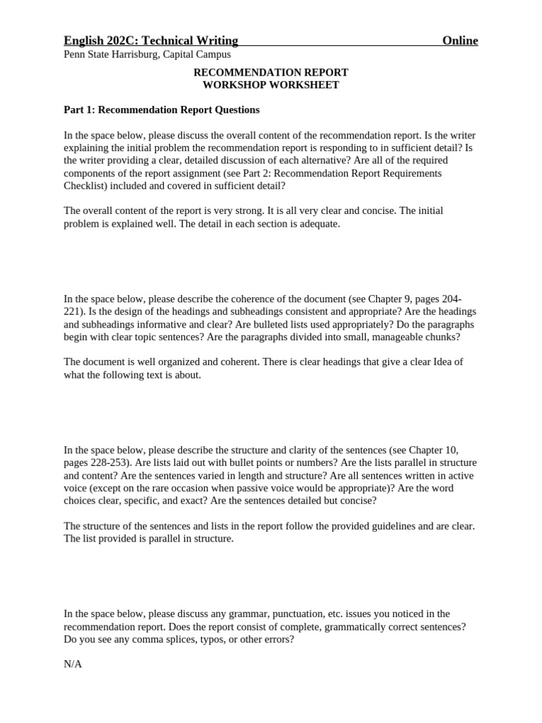 Technical Writing Recommendation Report | PDF | Paragraph | Abstract ...