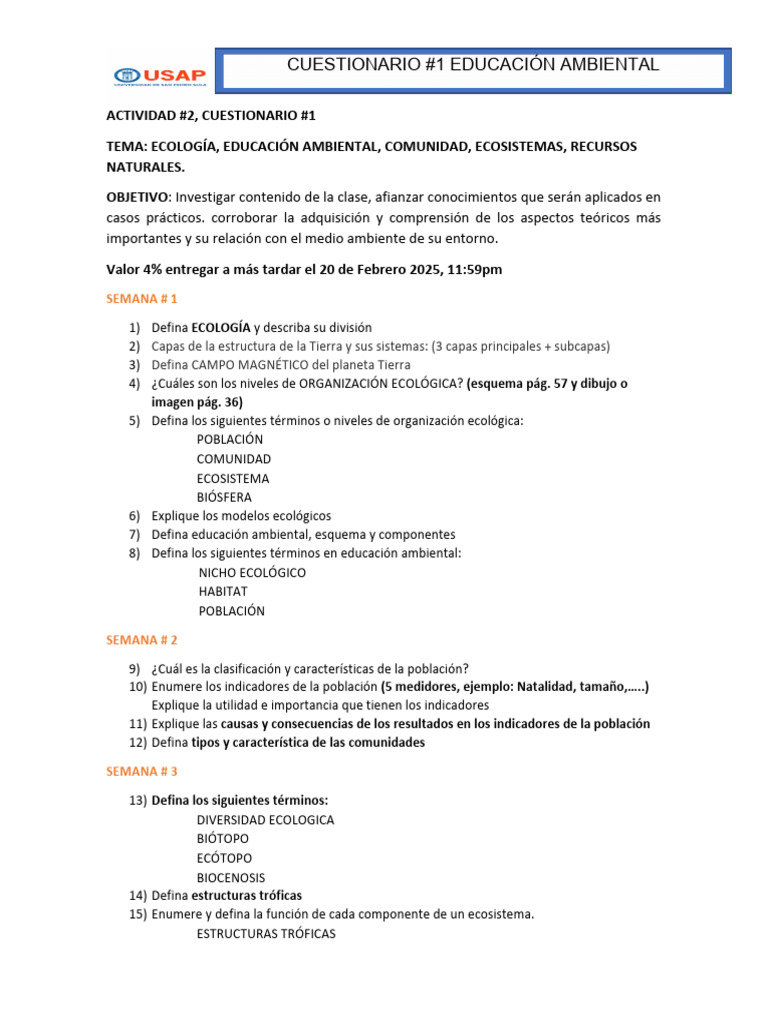 Cuestionario de Educación Ambiental 2025 | PDF | Ecología | Entorno natural