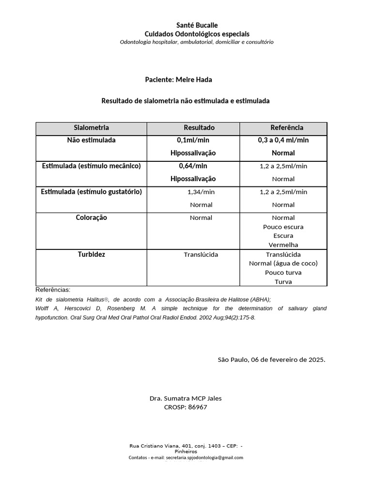 Resultados de Sialometria em Paciente | PDF