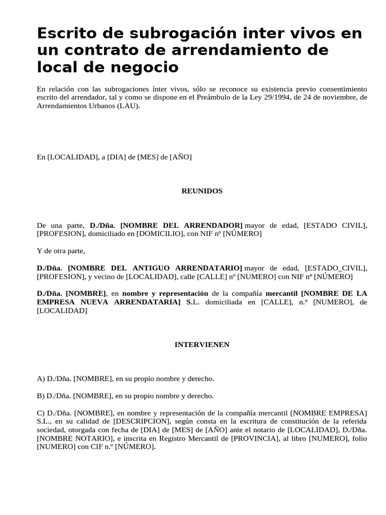 Modelo de subrogación de alquiler local | PDF | Desalojo | Interés
