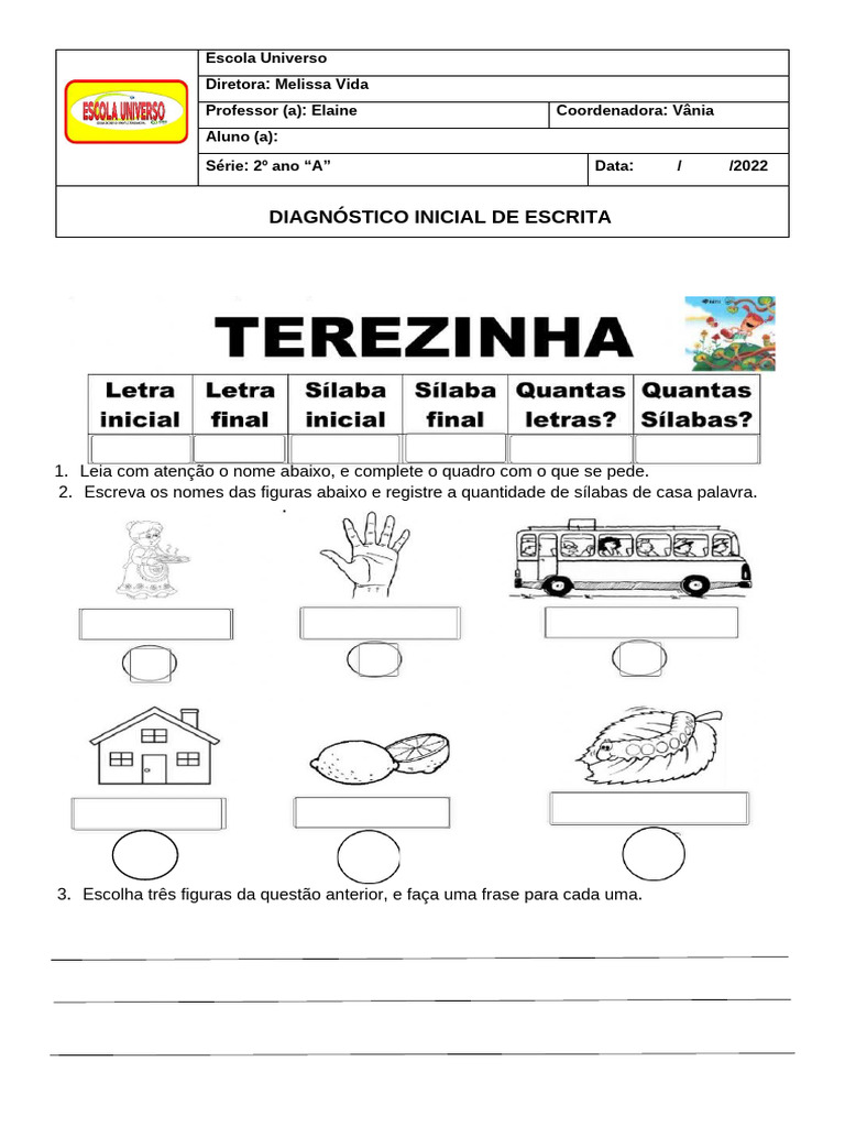Diagnóstico de Escrita - 2º Ano A | PDF