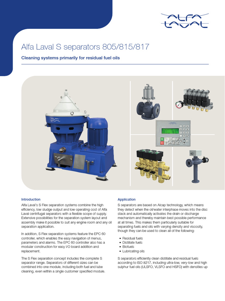 Alfa Laval S Separators Overview | PDF | Fuel Oil | Pump