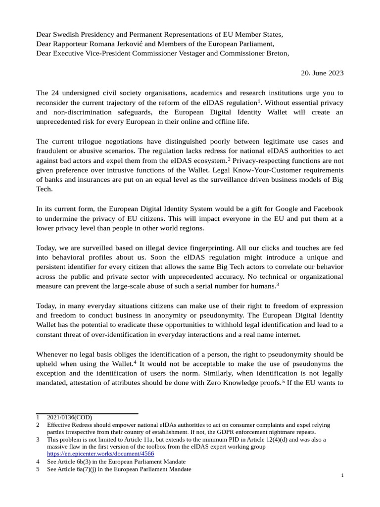 Cso-Eidas-Open Letter 2023 | PDF | Privacy | Justice