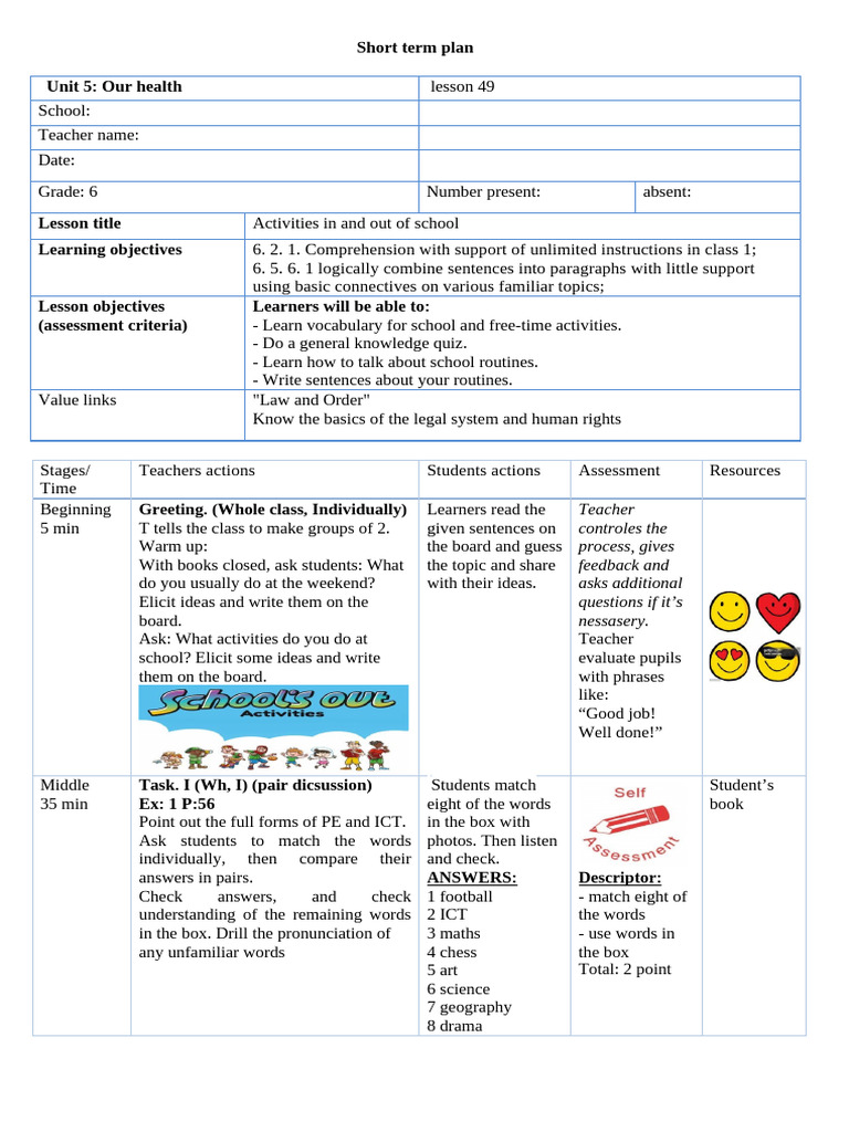 LP Eng Plus 6 MSA term 3 | PDF | Educational Assessment | Teachers