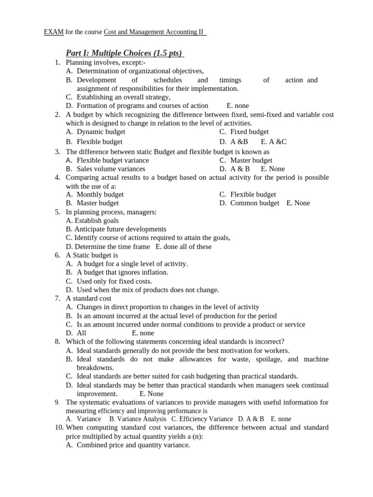 Cost and Management Accounting II Exam | PDF | Budget | Management ...