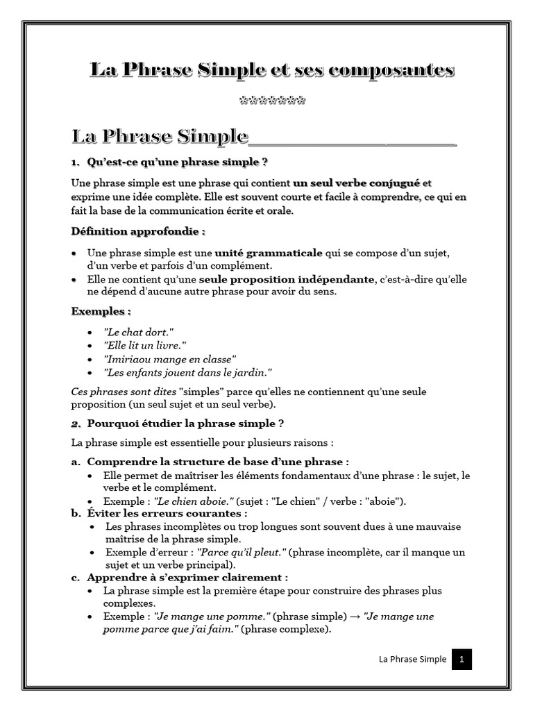 Comprendre la Phrase Simple | PDF | Phrase | Sujet (Grammaire)