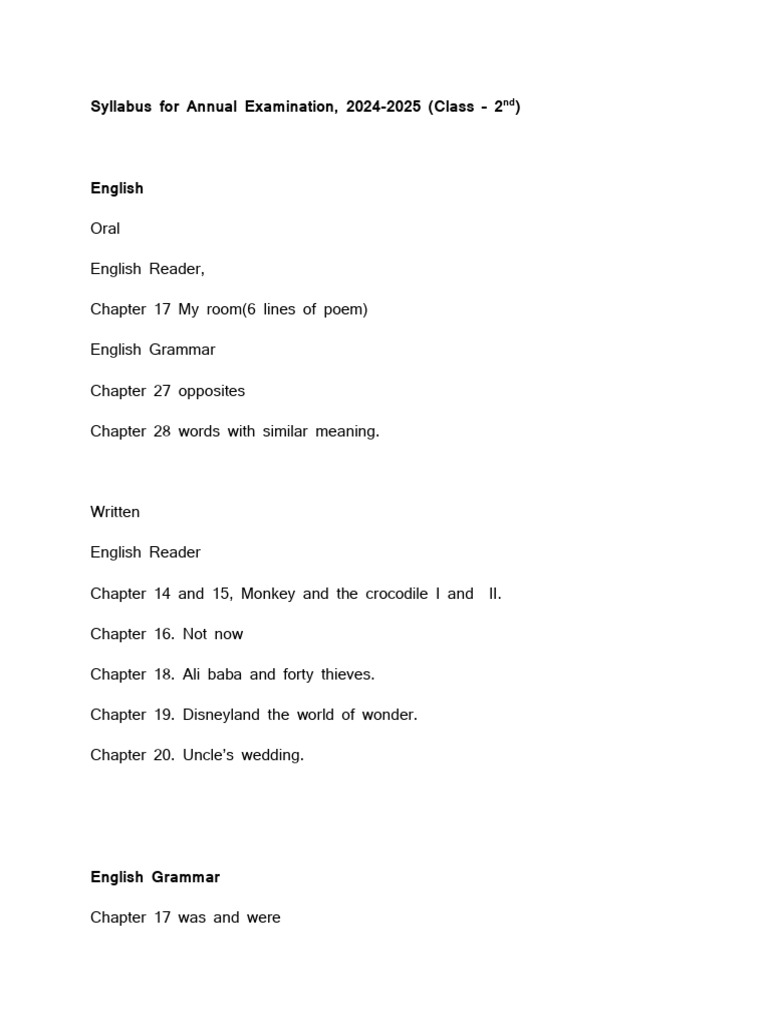 Class 2 Annual Exam Syllabus 2024-25 | PDF