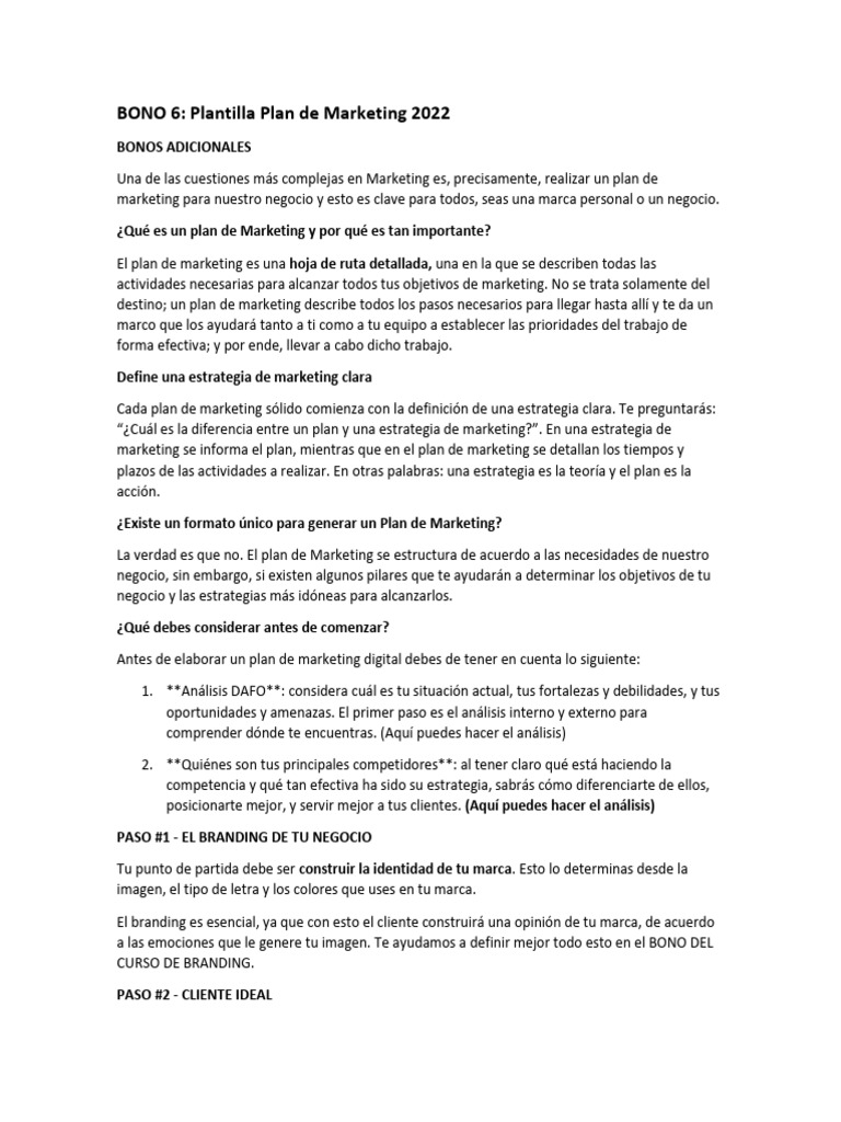 27 BONO 6 Plantilla Plan de Marketing 2022 | PDF | Marketing | Marca