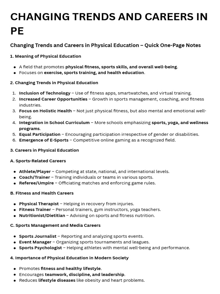 Trends and Careers in Physical Education | PDF