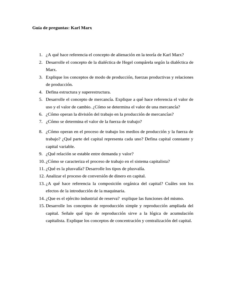 Preguntas Clave sobre Karl Marx y su Teoría | PDF