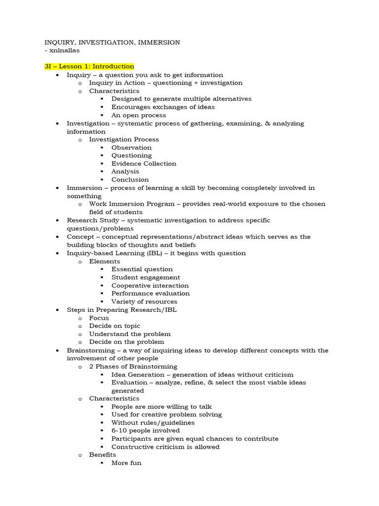 Inquiry, Investigation, and Immersion Guide | PDF | Systematic Review ...