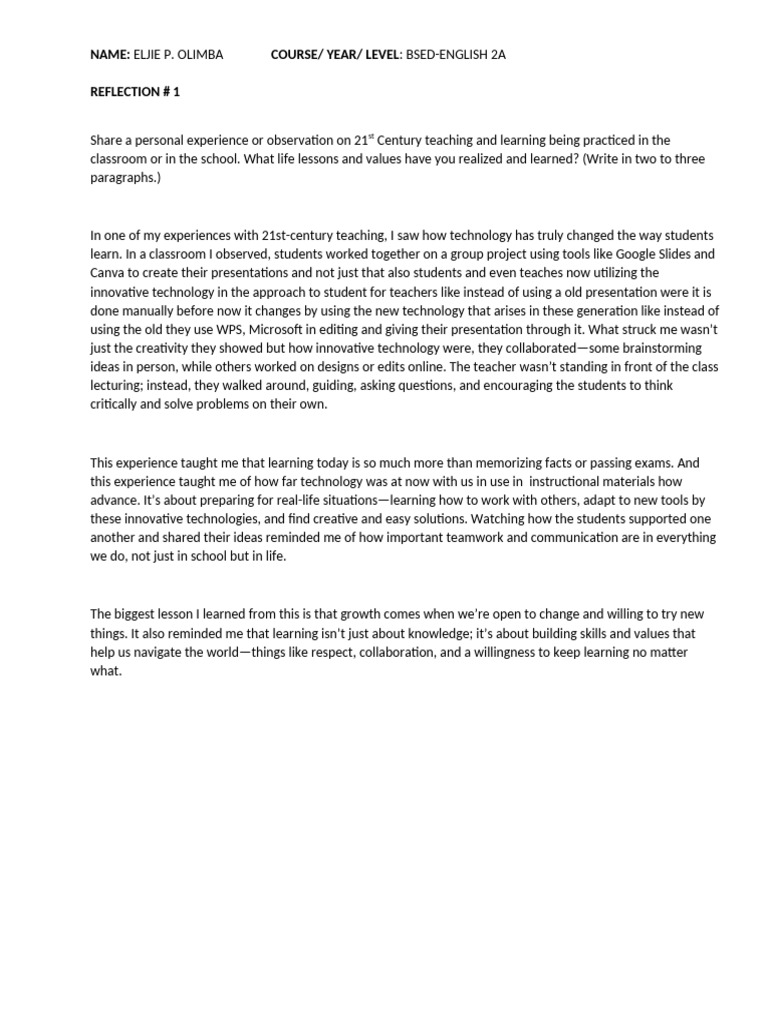 Module 1 Reflection Activity Sheet | PDF