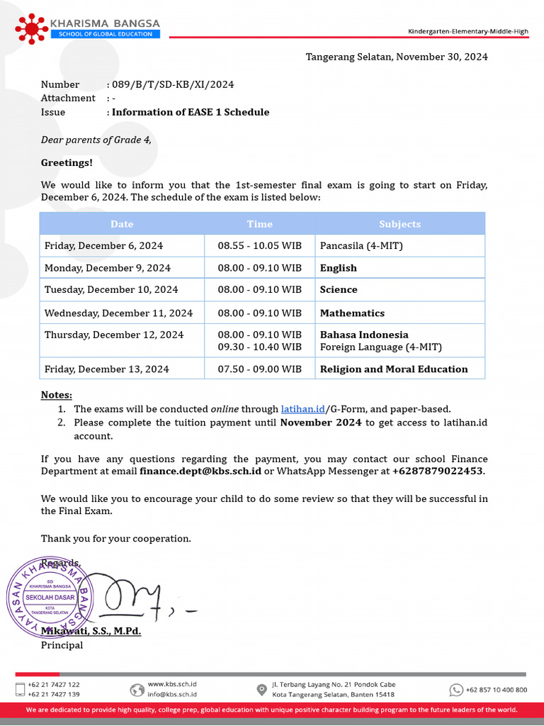 089 Ease 1 Schedule Letter Grade 4 2024 2025 Pdf