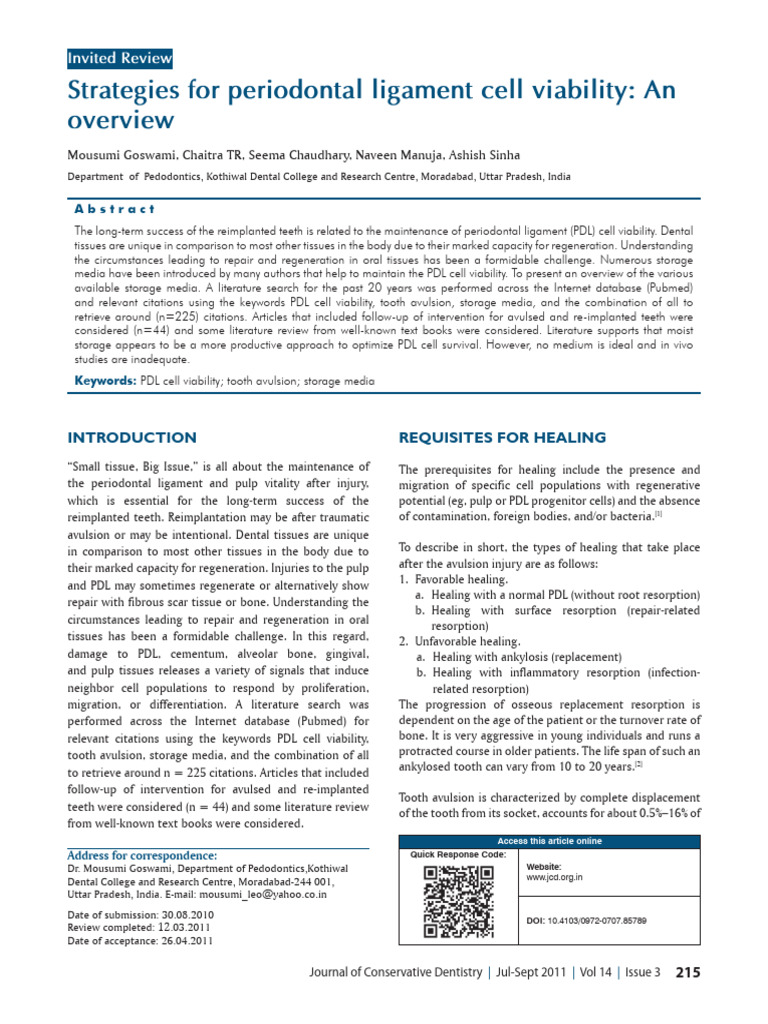 Strategies for PDL Cell Viability | PDF | Human Tooth