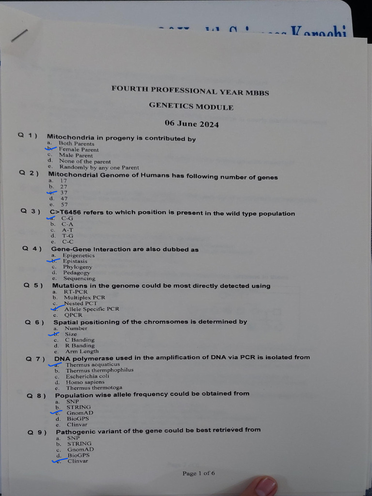 MBBS Genetics Module Exam Questions | PDF | Dominance (Genetics) | Allele