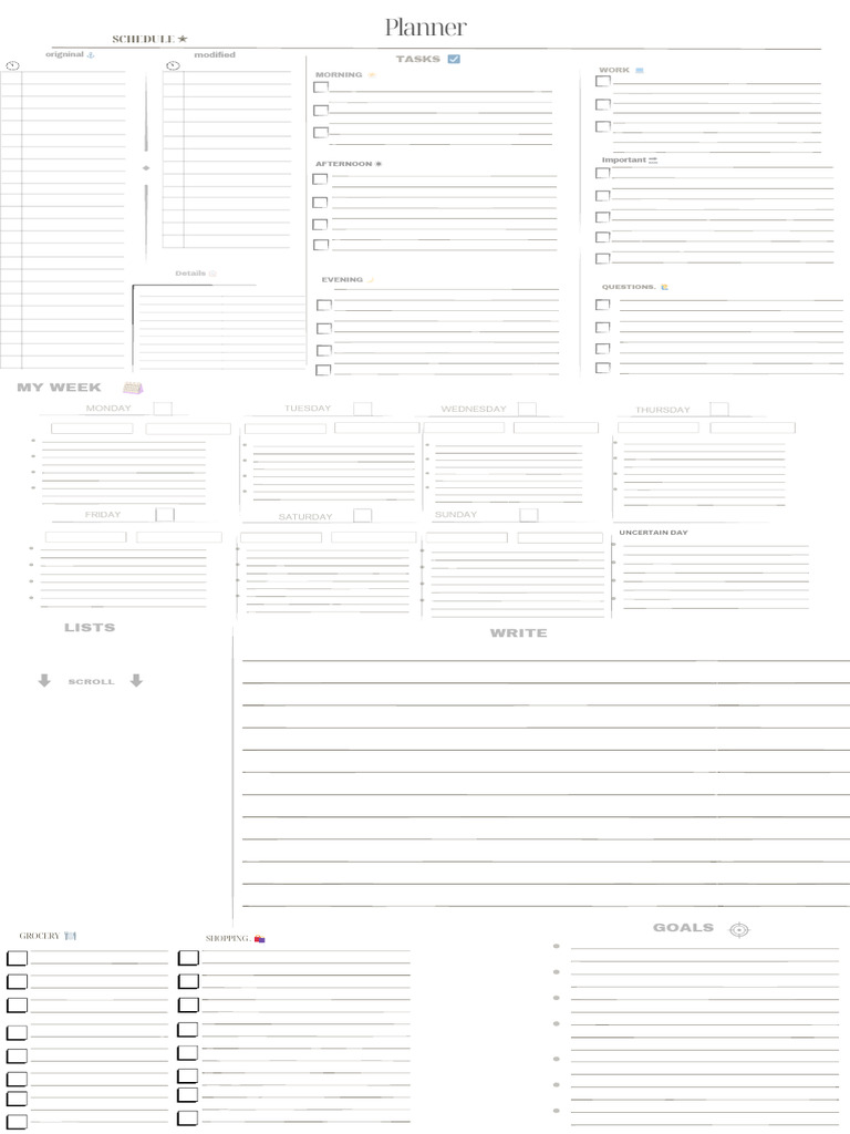 Cream Dark Grey Minimalist Daily Planner (8.5 X 16 In) | PDF