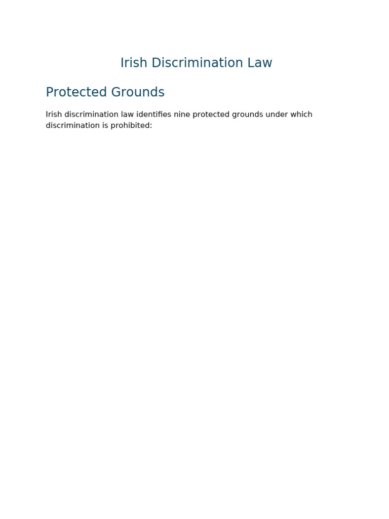 Irish Discrimination Law Overview | PDF | Discrimination | Harassment