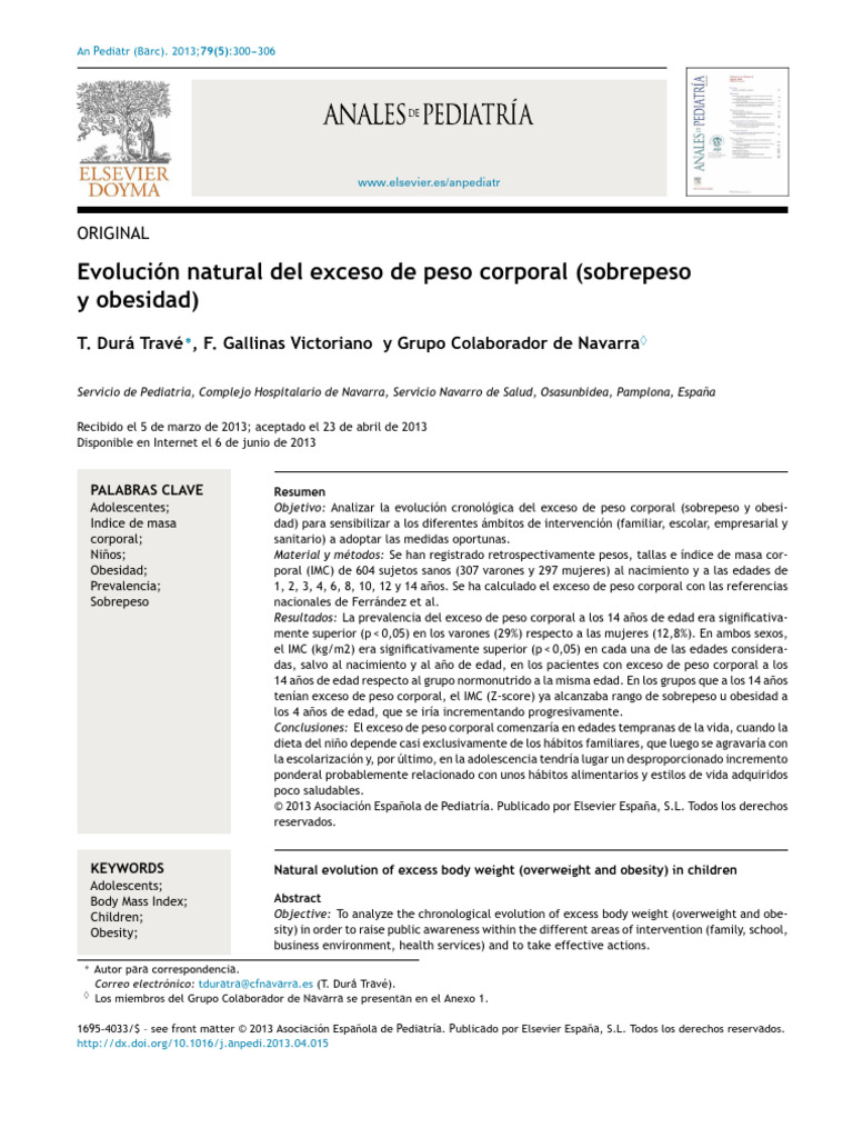 Evolución Natural Del Exceso de Peso Corporal (Sobrepeso y Obesidad ...