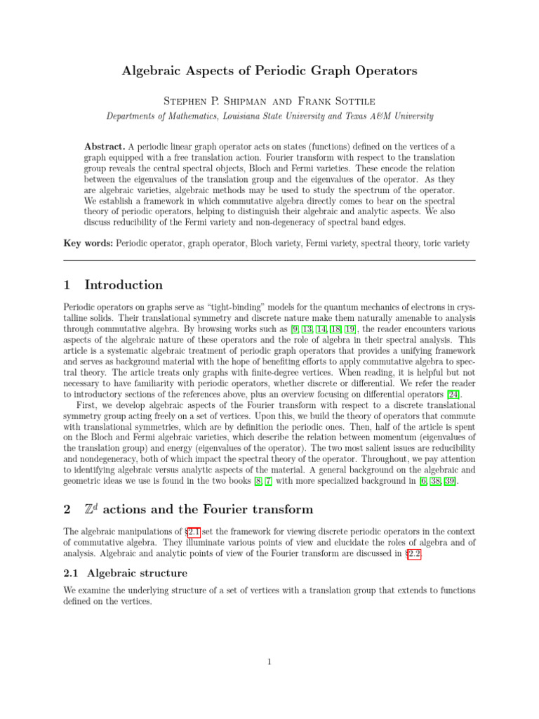 Algebraic Analysis of Periodic Graph Operators | PDF | Eigenvalues And ...
