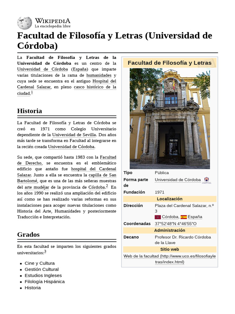 Facultad de Filosofía y Letras UCO | PDF | Universidad