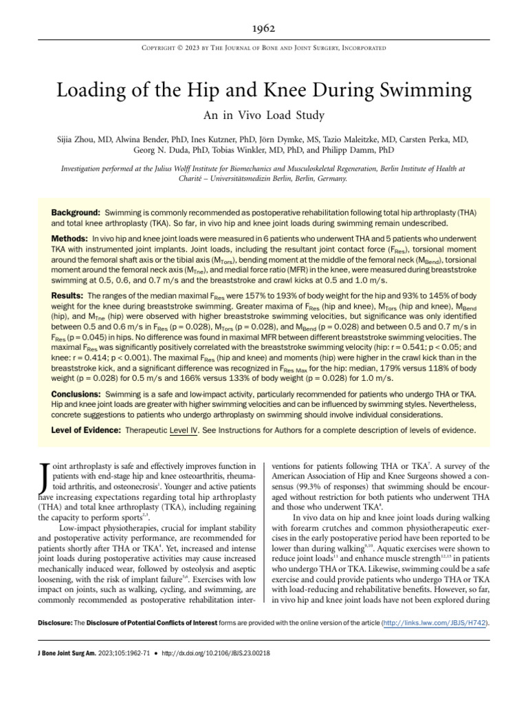 Hip and Knee Loads in Swimming Study | PDF | Hip | Knee