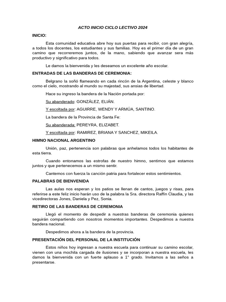 Acto de Inicio Ciclo Lectivo 2024 | PDF