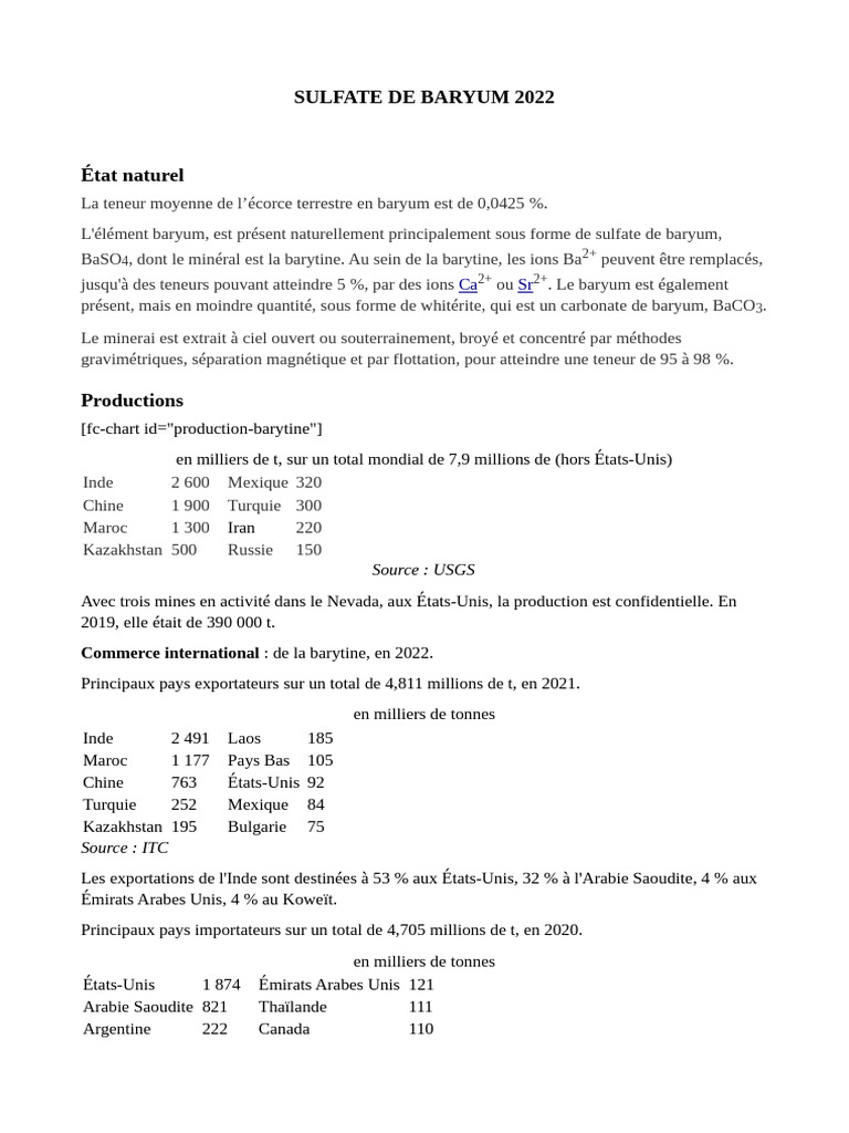 Production et Utilisations de Baryte | PDF | Substances chimiques