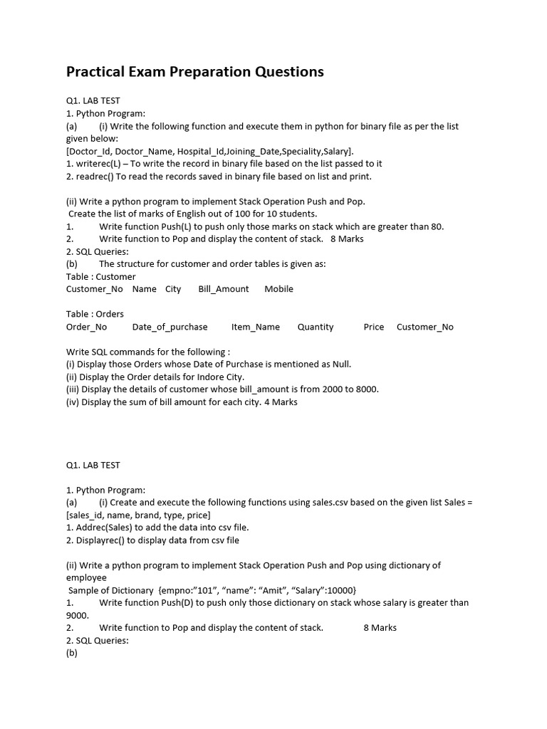 Practical Exam Prep: Python & SQL Tasks | PDF | Sql | Software Engineering