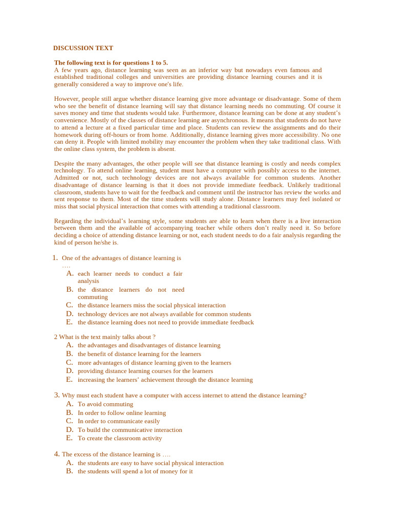 DISCUSSION TEXT QUIZ | PDF | International Student | Distance Education