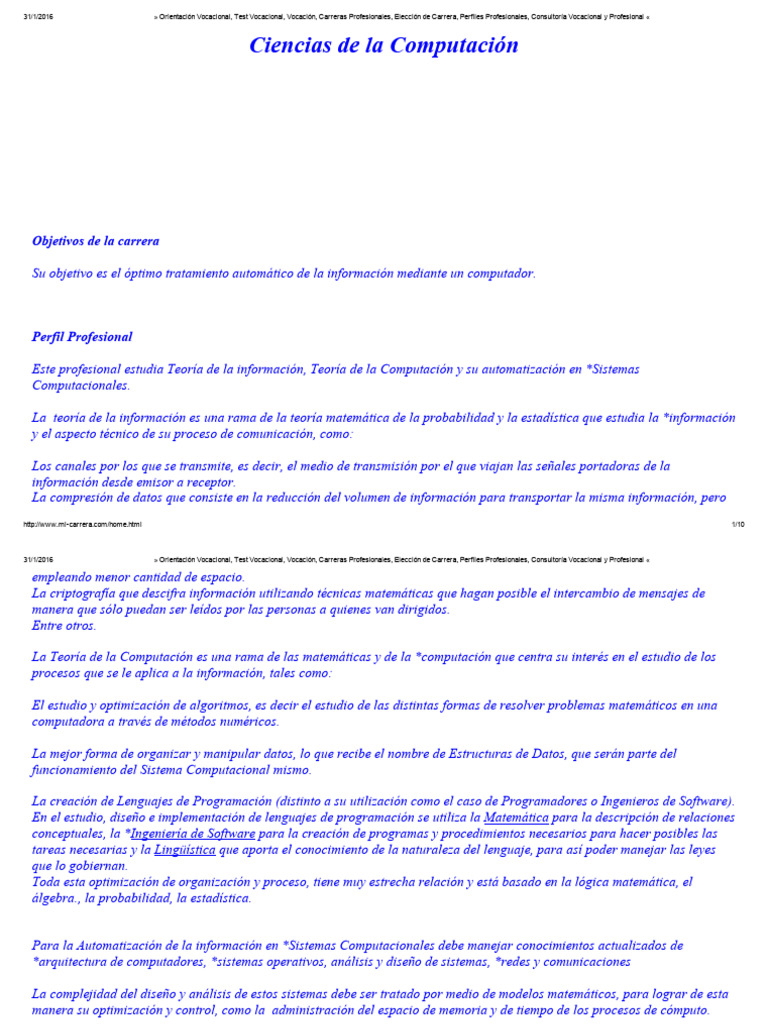 Carrera en Ciencias de la Computación | PDF | Ciencias de la ...